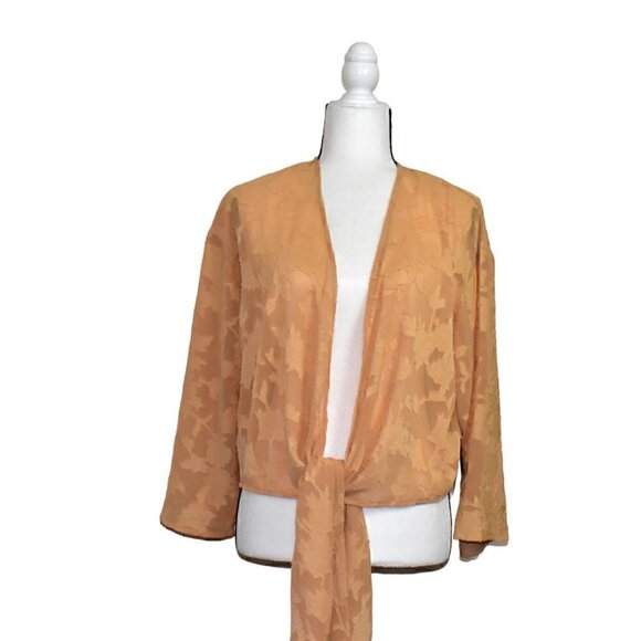 Japna Long Sleeve Floral Wrap Kimono Peach Size S - Picture 3 of 9